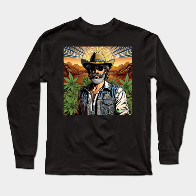 Stoner Hippie Retro Cowboy Vibes 17 Long Sleeve T-Shirt by Benito Del Ray